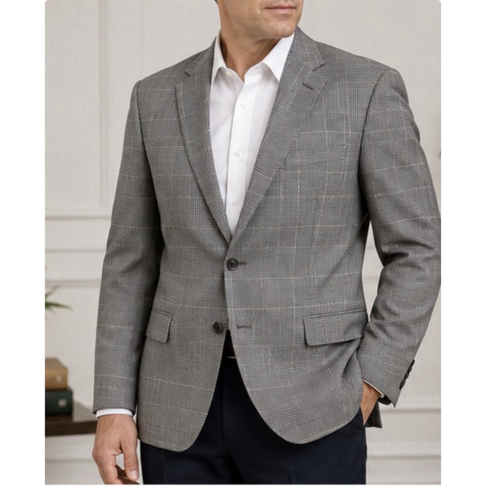 Kilburne & Finch Sport Coat Mens 42R Gray Glen Plaid Blazer Wool Blend